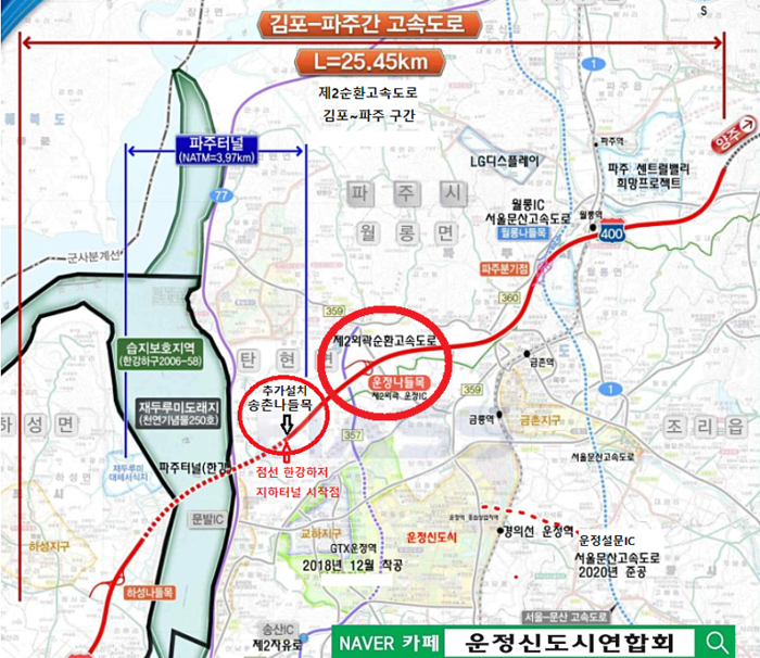 제2순환고속도로 운정IC와 357번 지방도 접속지점의 ‘입체화’ 요구가 강하게 제기되면서  한국도로공사가 교통량 재분석 용역을 추진한다. 2024.4.9 /운정연 제공